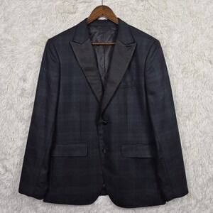 Jack Spade 42R Blue Green Tartan Plaid Silk Peak Lapel Wool Dinner Jacket